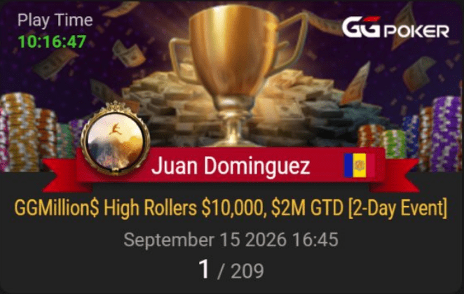 Juan Pardo gana su quinto GGMillion$ en GGPoker