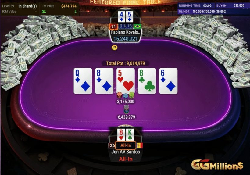Última mano del GGMillion$ entre Jon Ander Vallinas y Fabiano Kovalski